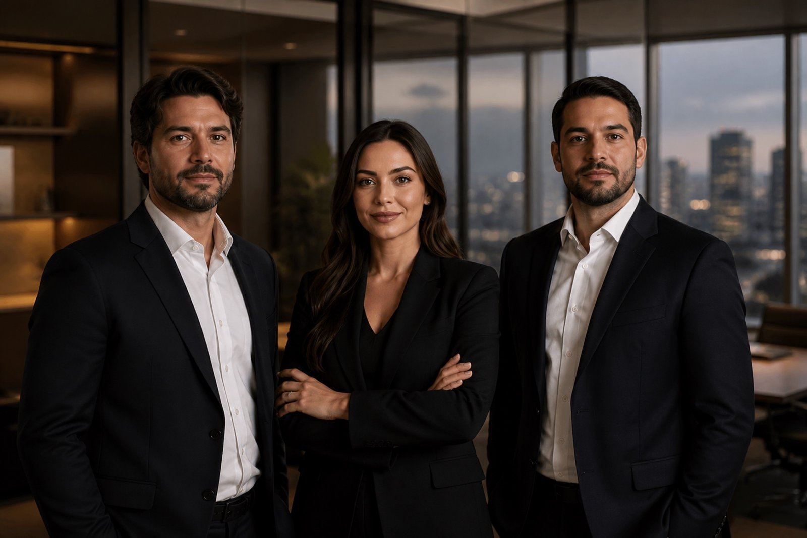 Três líderes da GSC Capital em um escritório
